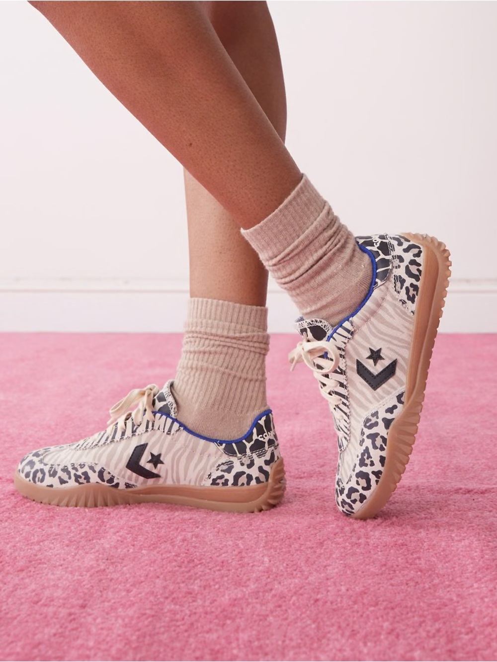 Converse Women's Animal Print Low-Top Sneakers in Beige, Black & Blue